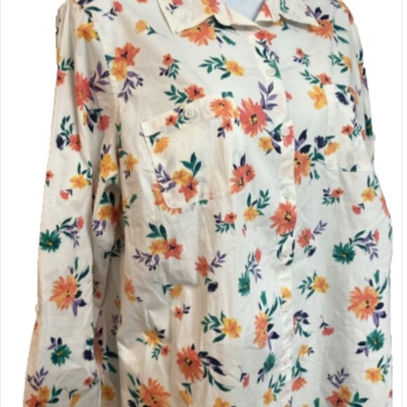 Croft & Barrow PXL Floral Lng Sleeve Multicolr Butn-Down collared Blouse w/pockt - Picture 3 of 13